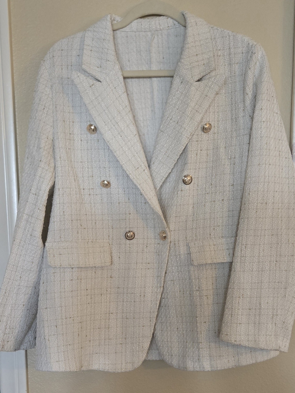 Double-Breasted Cream Tweed Blazer